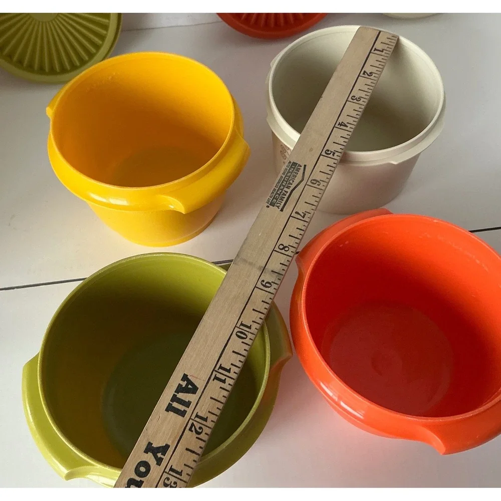Tupperware Vintage Servalier Bowls Set of 4 Sunburst Lids Harvest Colors MCM